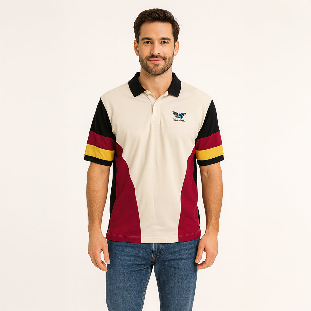 Men’s Color-Block Polo Shirt with Butterfly Embroidery – XL