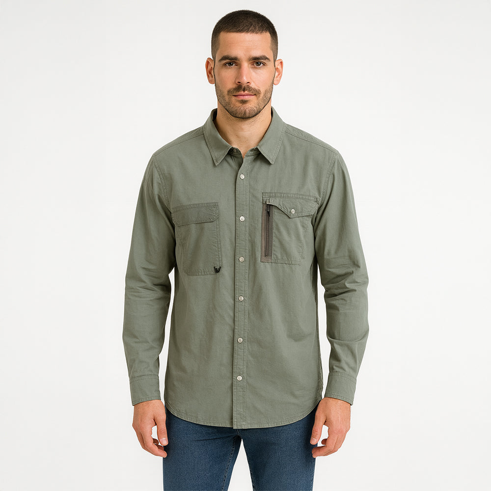 BASS Outdoor Long Sleeve Utility Shirt – Men’s Size Medium (Sage Green)