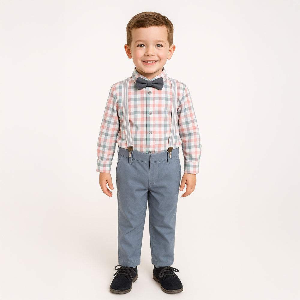 Plaid Dress Shirt & Pants Set with Bow Tie - 4T